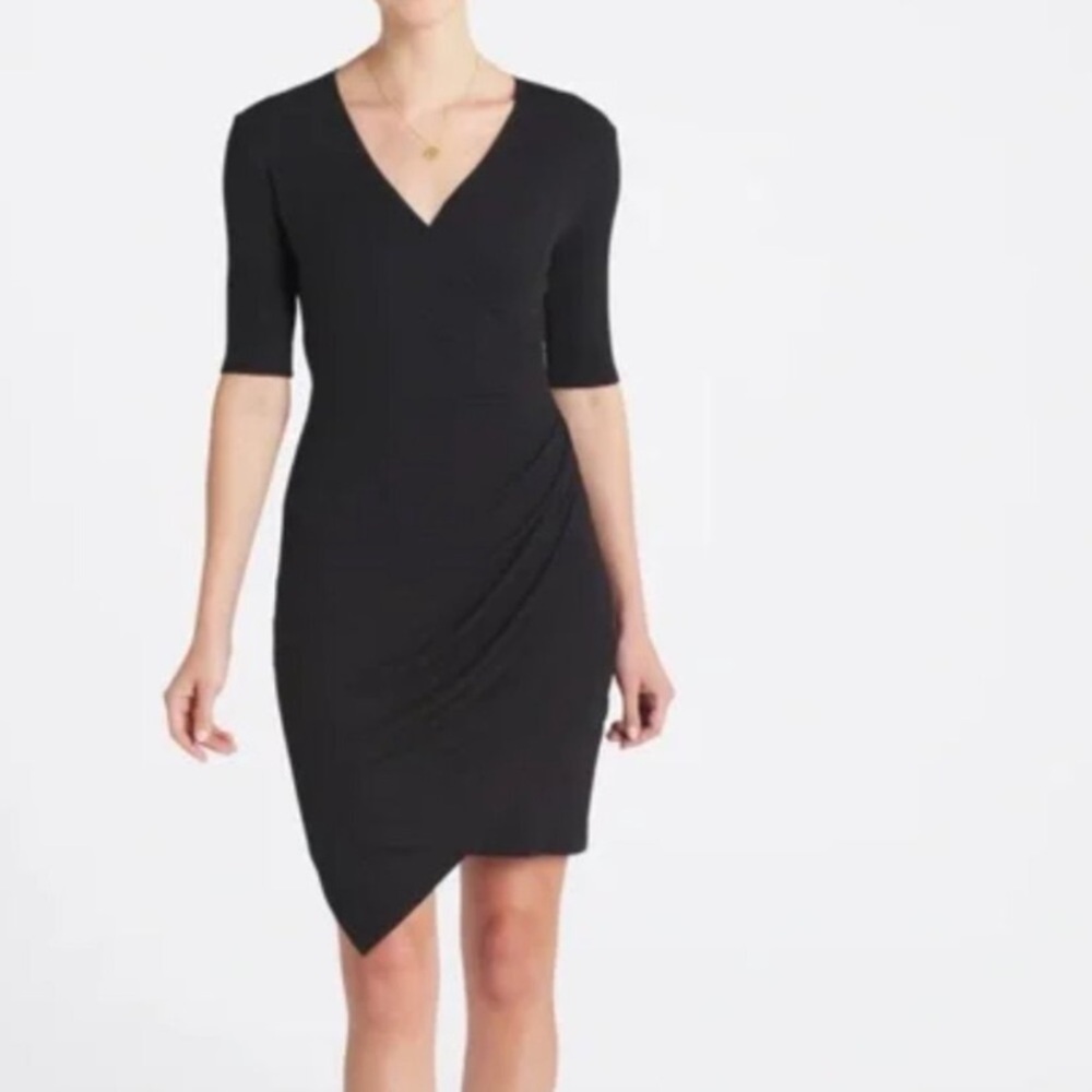 Goldray Elegant Blaise Black Ribbed Wrap Dress